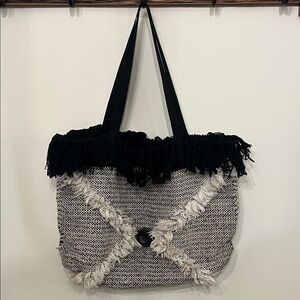 Happie Girl Elegant Black and Gray Fringe Tote
